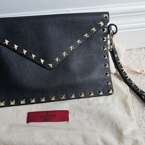 Valentino Black and Gold Studded Clutch